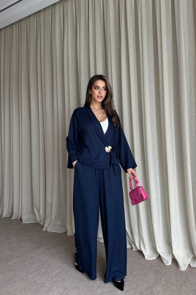 Toka Detaylı Yandan Bağlamalı Salaş Takım - Lacivert - 2