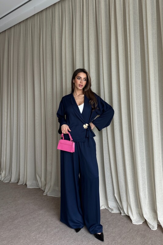 Toka Detaylı Yandan Bağlamalı Salaş Takım - Lacivert - 3