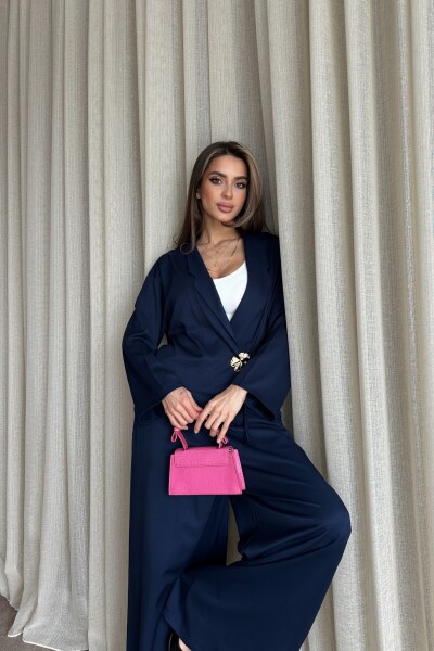 Toka Detaylı Yandan Bağlamalı Salaş Takım - Lacivert - 4