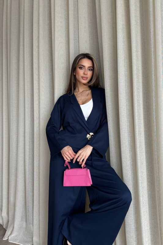 Toka Detaylı Yandan Bağlamalı Salaş Takım - Lacivert - 4