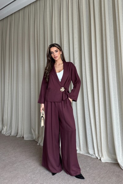 Toka Detaylı Yandan Bağlamalı Salaş Takım - Mürdüm - MAT Collection