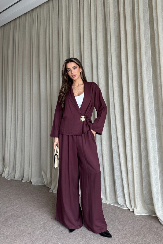 Toka Detaylı Yandan Bağlamalı Salaş Takım - Mürdüm - 1