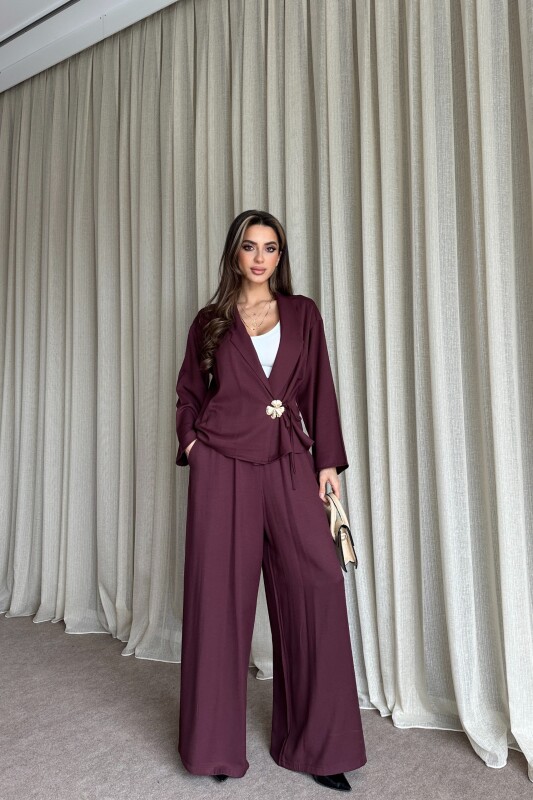 Toka Detaylı Yandan Bağlamalı Salaş Takım - Mürdüm - 2