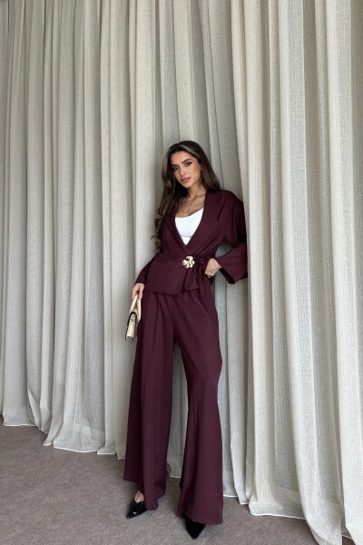 Toka Detaylı Yandan Bağlamalı Salaş Takım - Mürdüm - 3