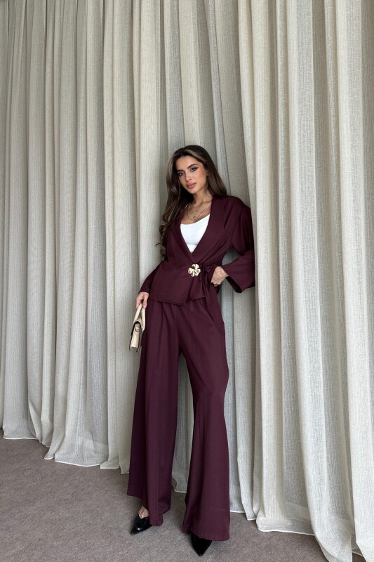 Toka Detaylı Yandan Bağlamalı Salaş Takım - Mürdüm - 3