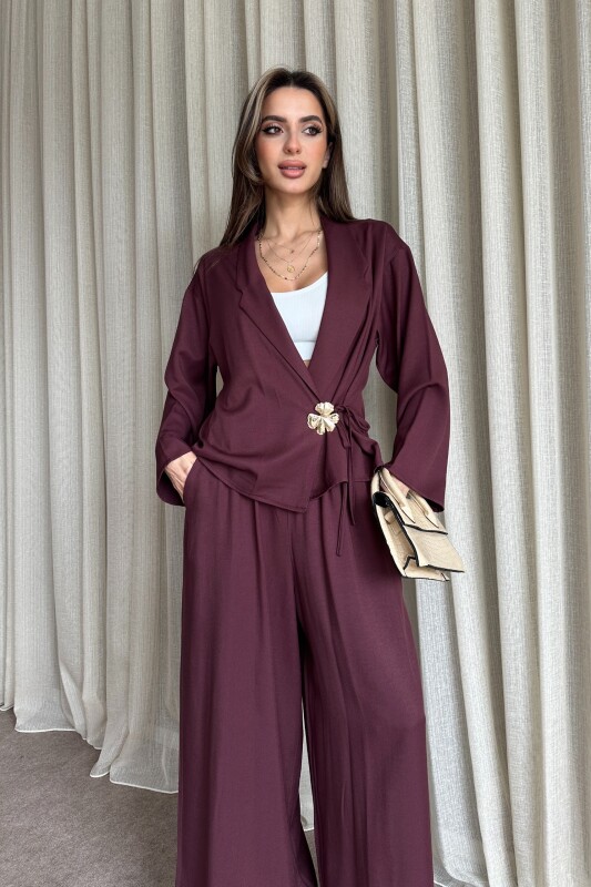 Toka Detaylı Yandan Bağlamalı Salaş Takım - Mürdüm - 4