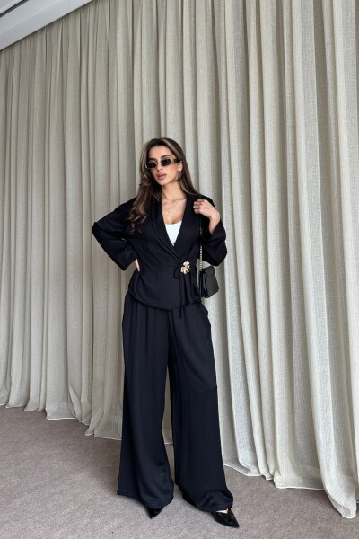 Toka Detaylı Yandan Bağlamalı Salaş Takım - Siyah - MAT Collection