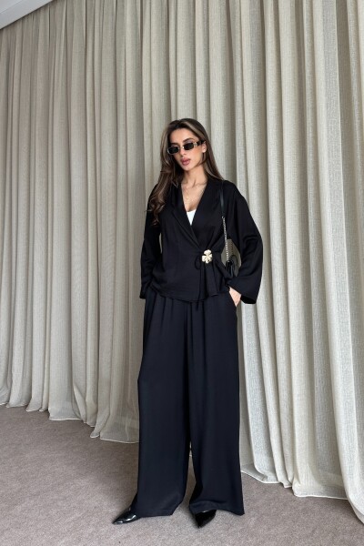 Toka Detaylı Yandan Bağlamalı Salaş Takım - Siyah - 2