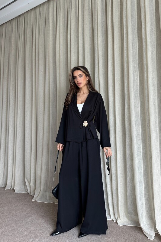 Toka Detaylı Yandan Bağlamalı Salaş Takım - Siyah - 3