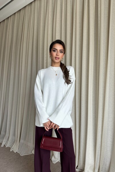 Triko Basic Uzun Kazak - Beyaz - MAT Collection