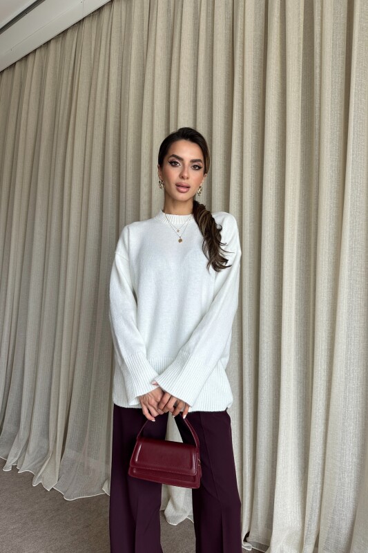 Triko Basic Uzun Kazak - Beyaz - 1