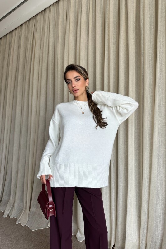 Triko Basic Uzun Kazak - Beyaz - 4