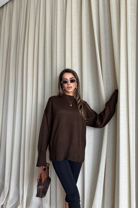 Triko Basic Uzun Kazak - Kahve - 1