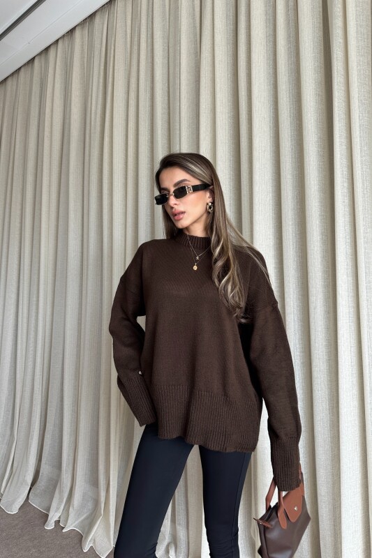 Triko Basic Uzun Kazak - Kahve - 2