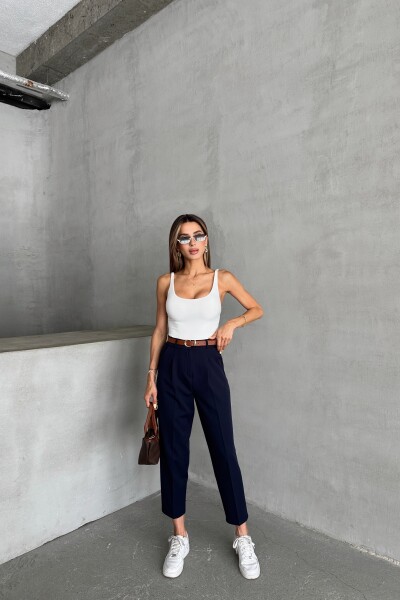 Yüksek Bel Kemerli Pantolon - Lacivert - MAT Collection