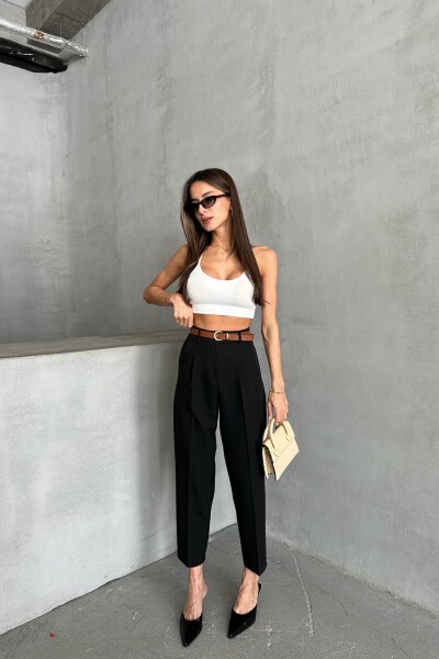 Yüksek Bel Kemerli Pantolon - Siyah - MAT Collection