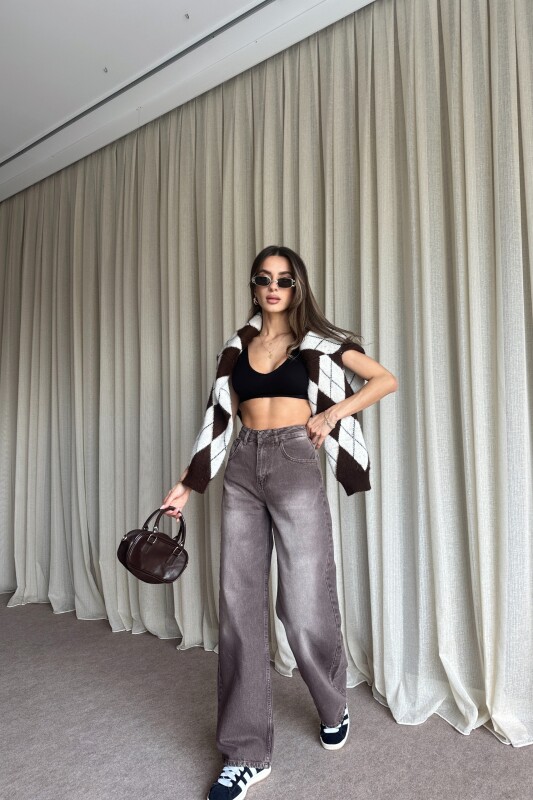 Yüksek Bel Salaş Jean - Kahve - 3