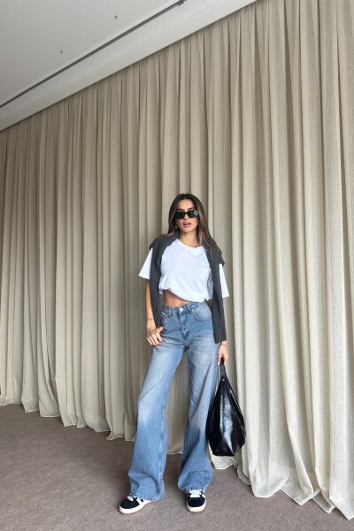 Yüksek Bel Salaş Jean - Mavi - 3