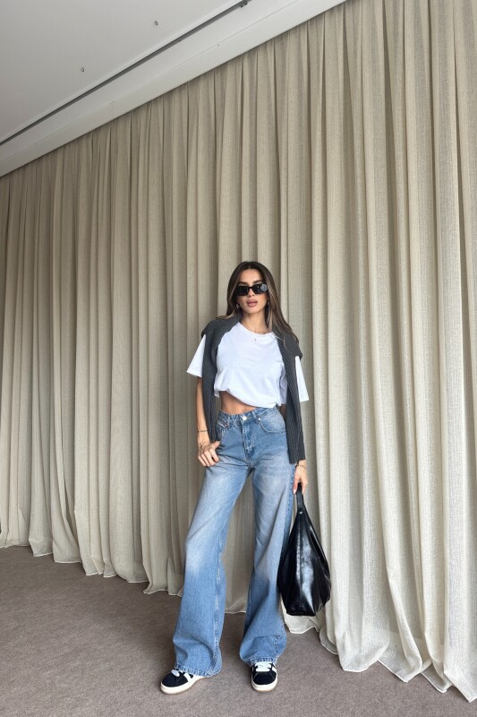 Yüksek Bel Salaş Jean - Mavi - 3