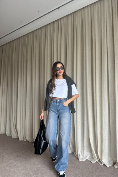 Yüksek Bel Salaş Jean - Mavi - 4