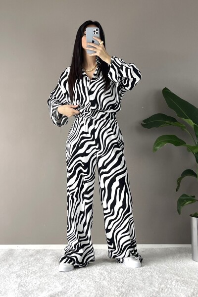 Zebra Desenli Salaş Gömlek Pantolon İkili Takım - Çok Renkli - 1
