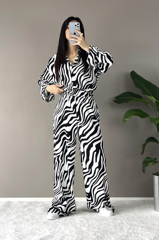 Zebra Desenli Salaş Gömlek Pantolon İkili Takım - Çok Renkli - 1