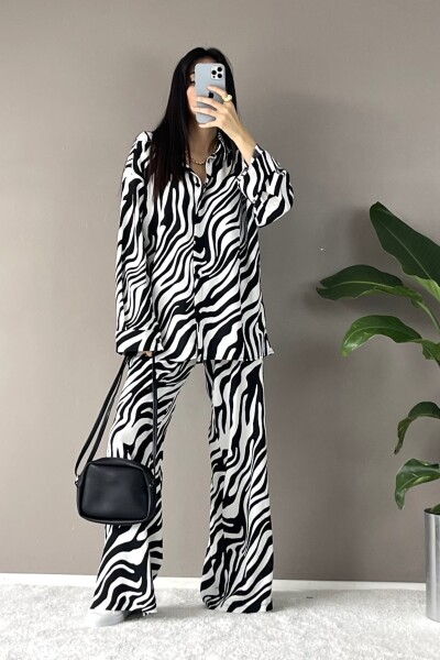 Zebra Desenli Salaş Gömlek Pantolon İkili Takım - Çok Renkli - 4