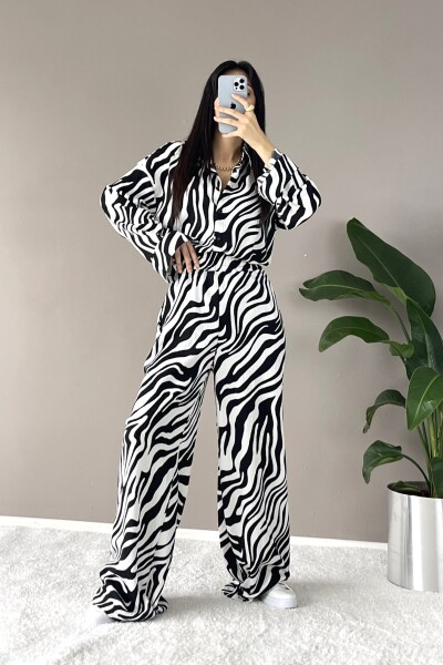 Zebra Desenli Salaş Gömlek Pantolon İkili Takım - Çok Renkli - 5